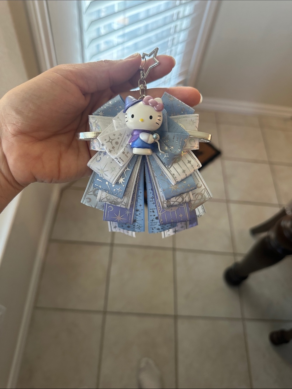 Hello Kitty Lavender & Light Blue Ribbon Tassel Keychain Charm